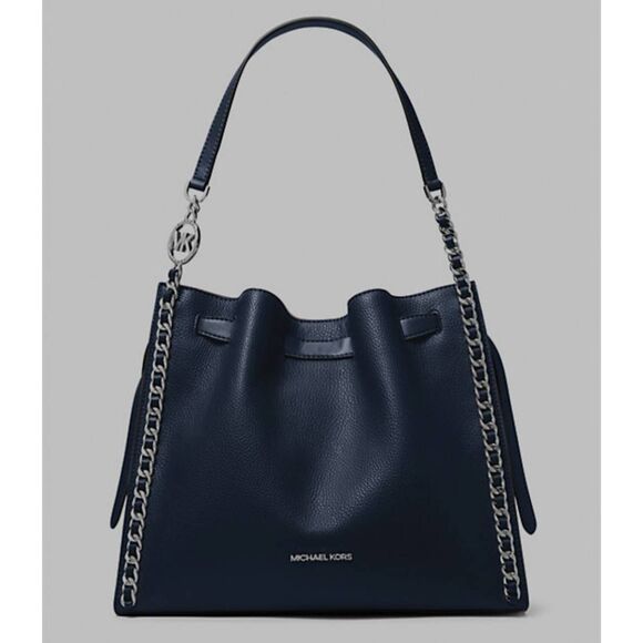 NWT Michael Kors Black Mina Large Silver Chain Shoulder Bag - Picture 1 of 8